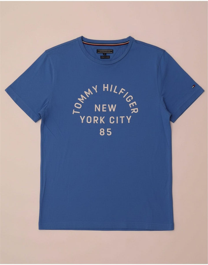 TOMMY HILFIGER Mens Graphic T-Shirt Top Medium Blue Cotton