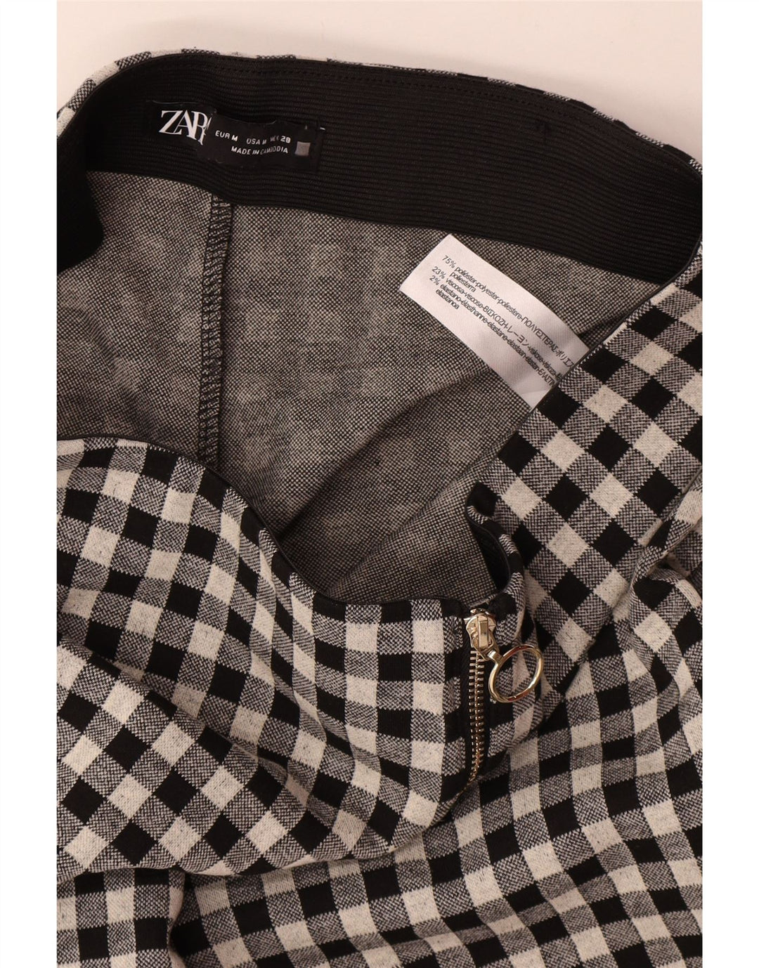 Женские повседневные брюки скинни Zara среднего размера W28 L29, черный полиэстер в мелкую клетку