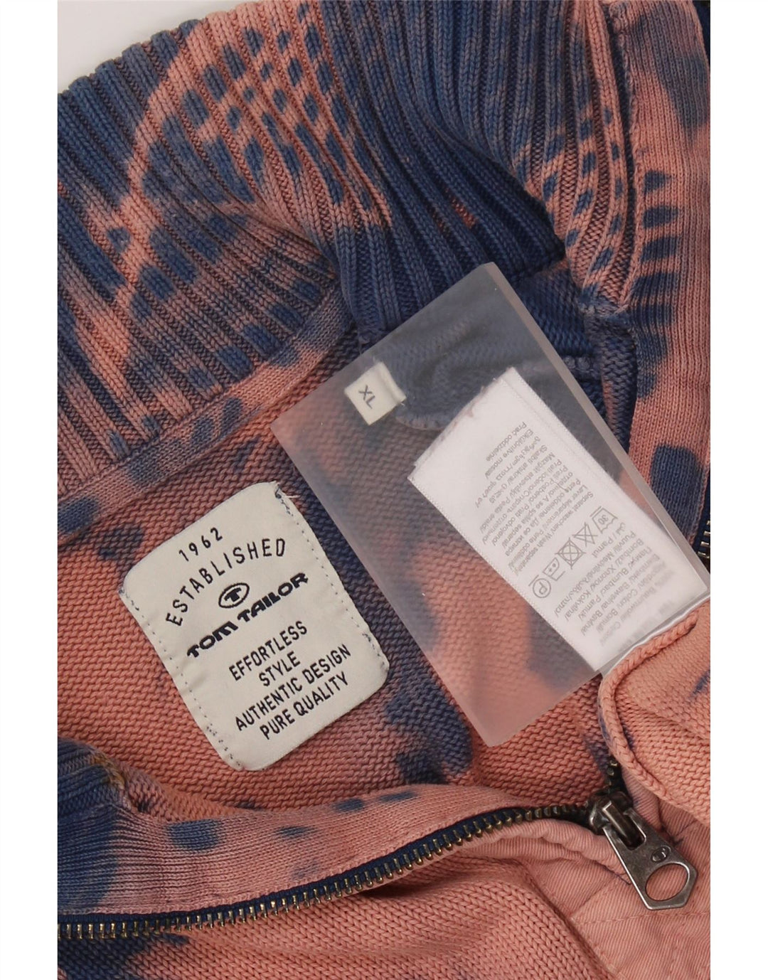 Мужской джемпер с воротником на молнии TOM TAILOR, размер XL, синий хлопок с принтом тай-дай