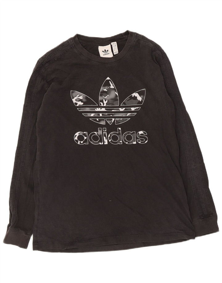 Мужской топ с рисунком Adidas с длинным рукавом, средний черный, хлопок