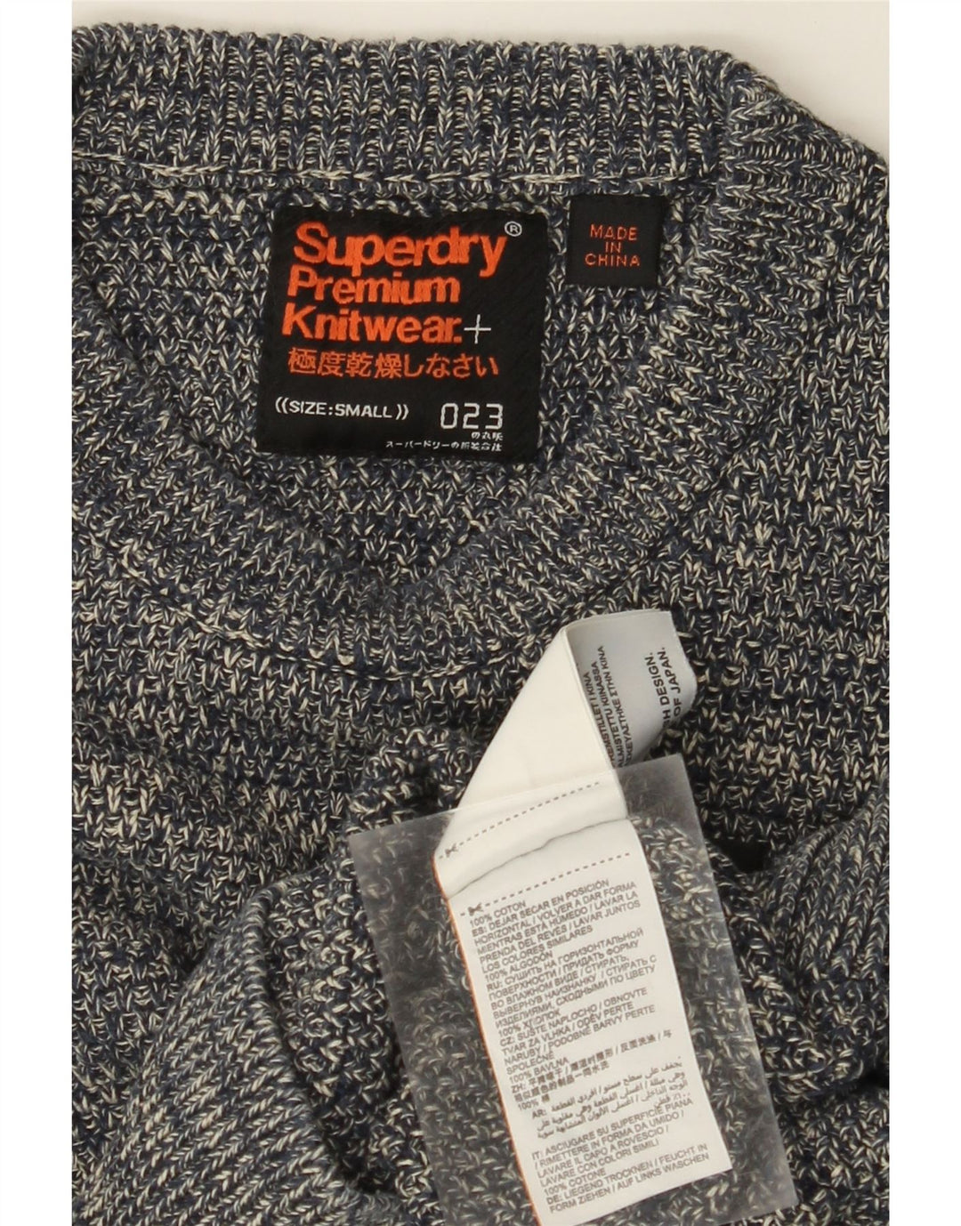 SUPERDRY Мужской джемпер с круглым вырезом, маленький хлопковый свитер темно-синего цвета с крапинками