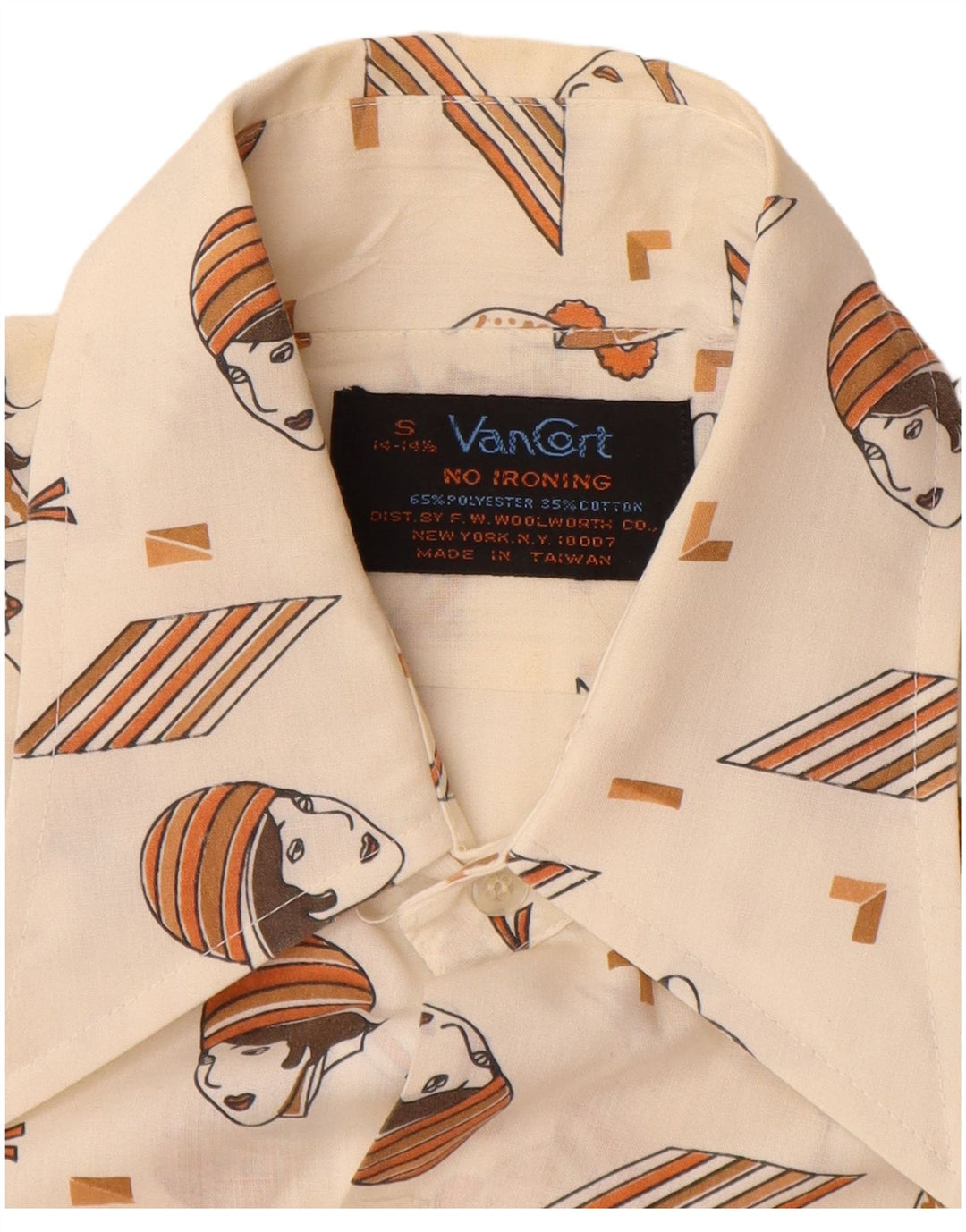 VINTAGE Мужская рубашка с абстрактным узором, размер 14 14 1/2, маленькая, белого цвета