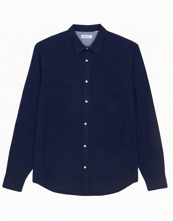 Мужская рубашка Jack & Jones, средний темно-синий пятнистый хлопок