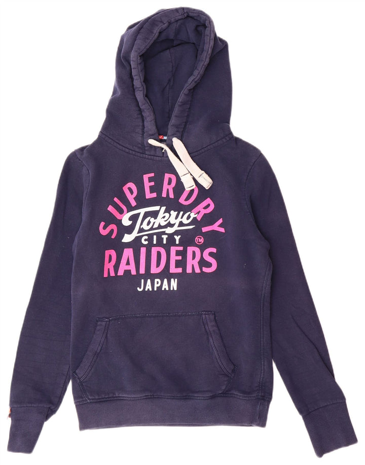 SUPERDRY Женский джемпер с капюшоном с рисунком UK 10, маленький темно-синий, хлопок