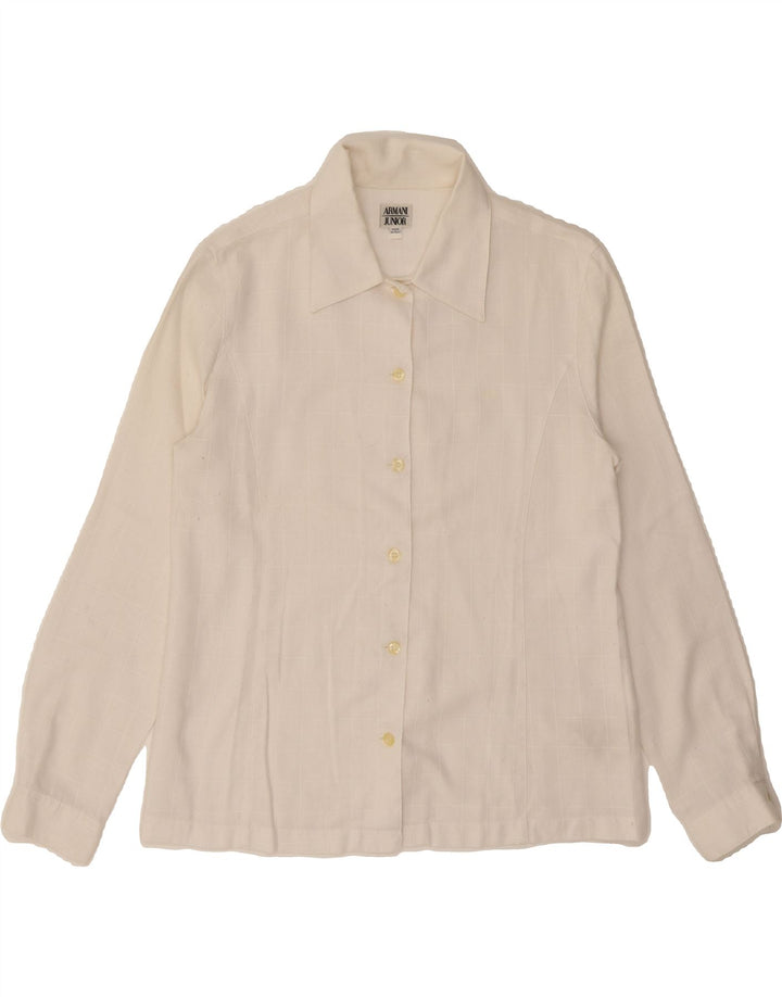 ARMANI Girls Shirt 11-12 Years Off White Check Viscose Vintage Armani and Second-Hand Armani from Messina Hembry 