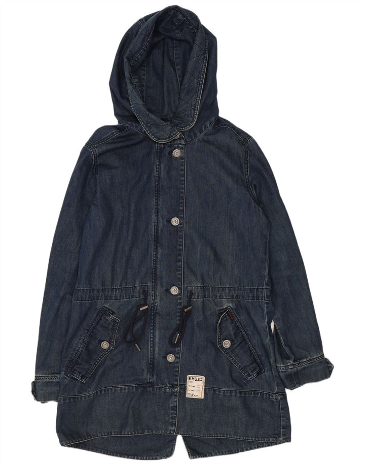KHUJO Женский дафлкот с капюшоном UK 14 Средний Темно-Синий Хлопок