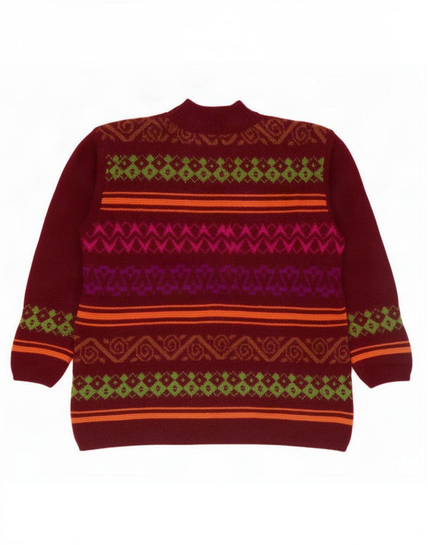 Женский джемпер с высоким воротником Benetton UK 16, большой бордовый Fair Isle
