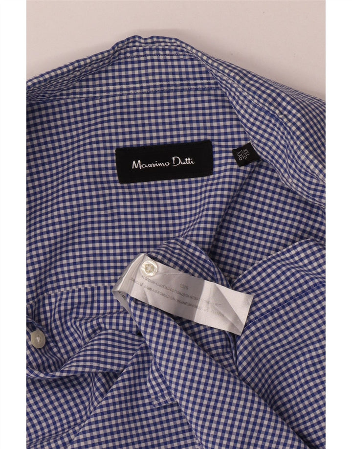 Мужская рубашка Massimo Dutti 2XL, синяя, хлопок в мелкую клетку