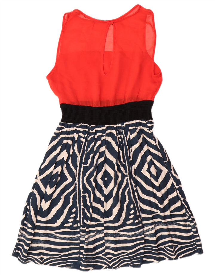 Женское базовое платье трапециевидного силуэта без рукавов Zara UK 12, средний красный с геометрическим рисунком в стиле модерн