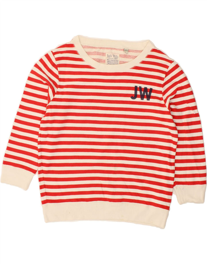 JACK WILLS Womens Sweatshirt Jumper UK 12 Medium Red Striped Cotton Vintage Jack Wills and Second-Hand Jack Wills from Messina Hembry 