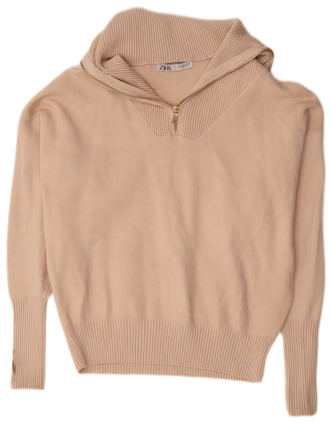 Женский свободный джемпер с воротником на молнии Zara UK 14, средний бежевый вискоза