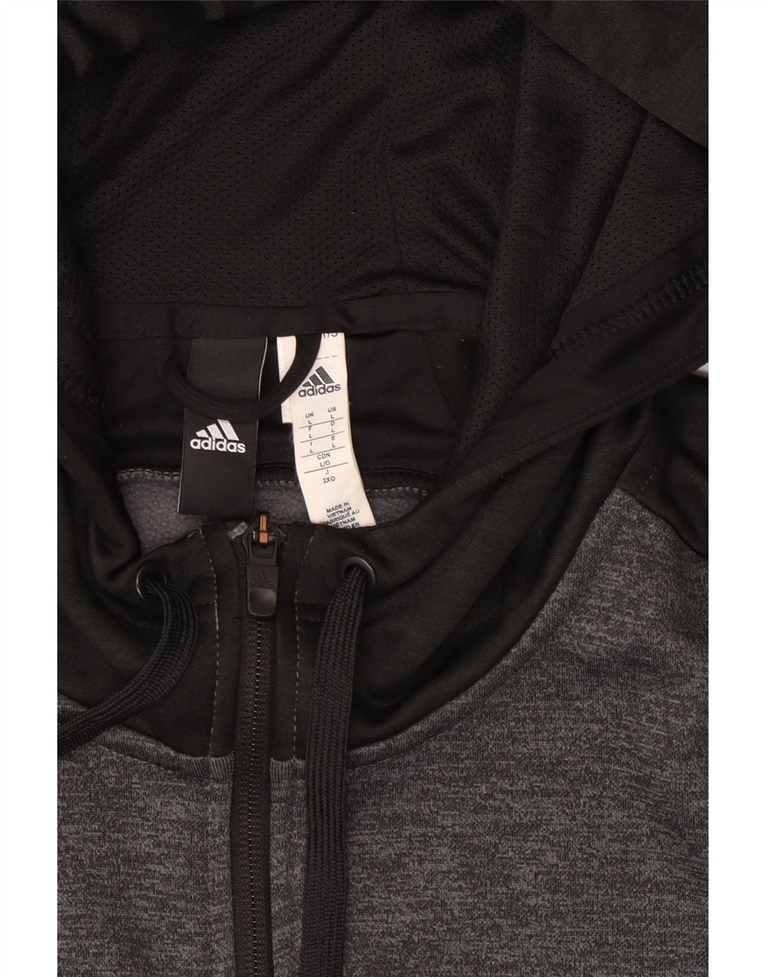 Мужской свитер Adidas с капюшоном на молнии, большой серый, полиэстер с цветными блоками