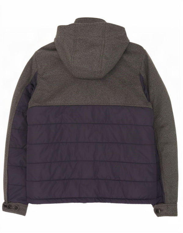 Мужская стеганая куртка с капюшоном Tommy Hilfiger UK 40, большая серая с цветными блоками