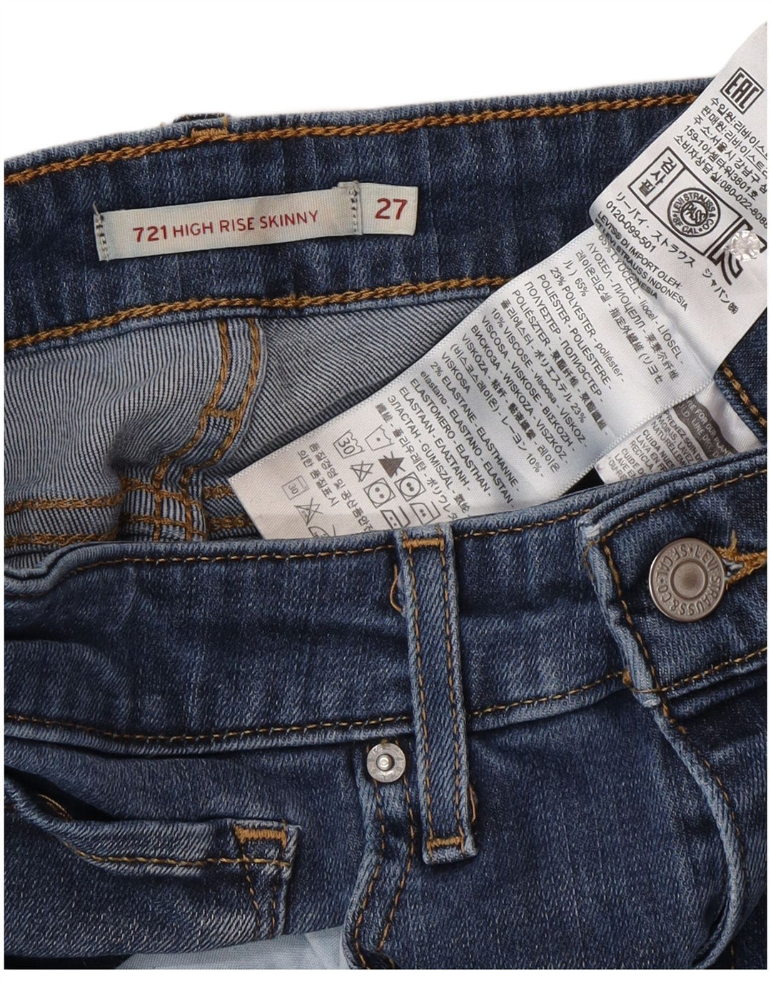 Женские джинсы скинни Levi's 721 с высокой посадкой W27 L30 синие из лиоцелла