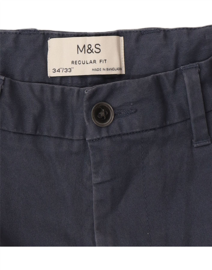 Мужские брюки чиносы Marks & Spencer стандартного кроя W34 L32 синие, хлопок