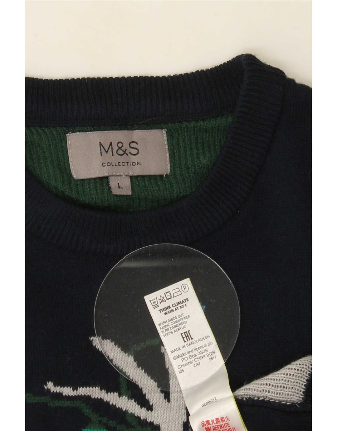 Мужской джемпер с круглым вырезом Marks & Spencer, большой темно-синий рождественский свитер