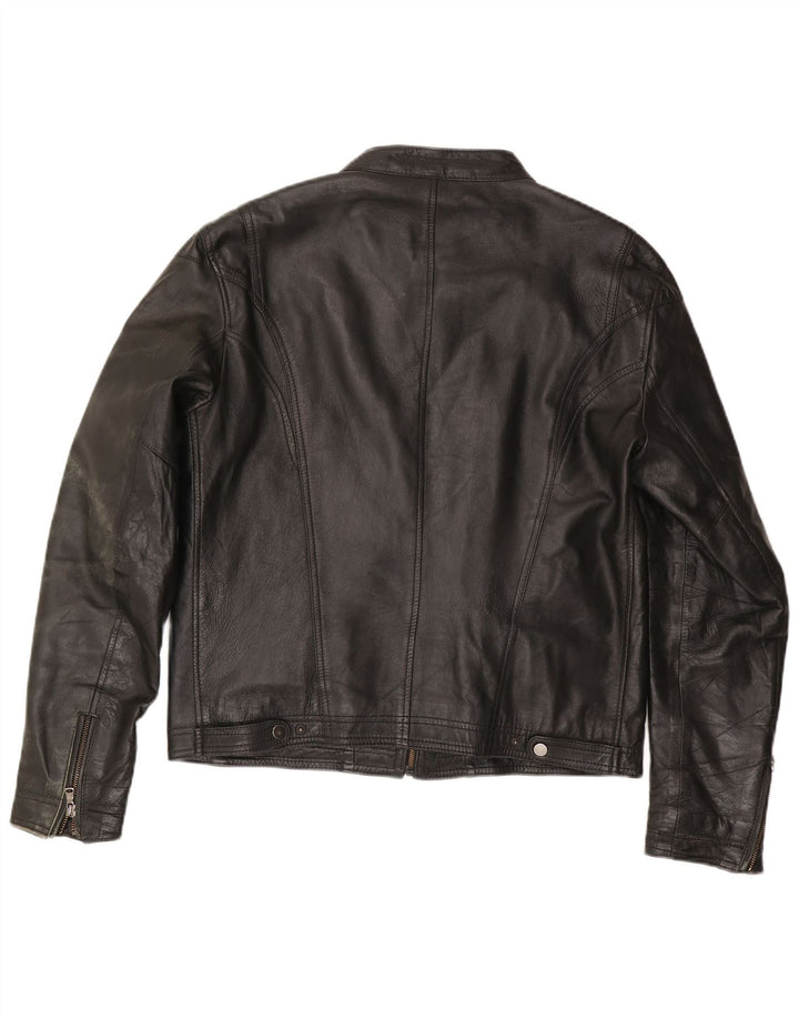 Винтажная мужская кожаная куртка-гонщик IT 54 XL черная кожа