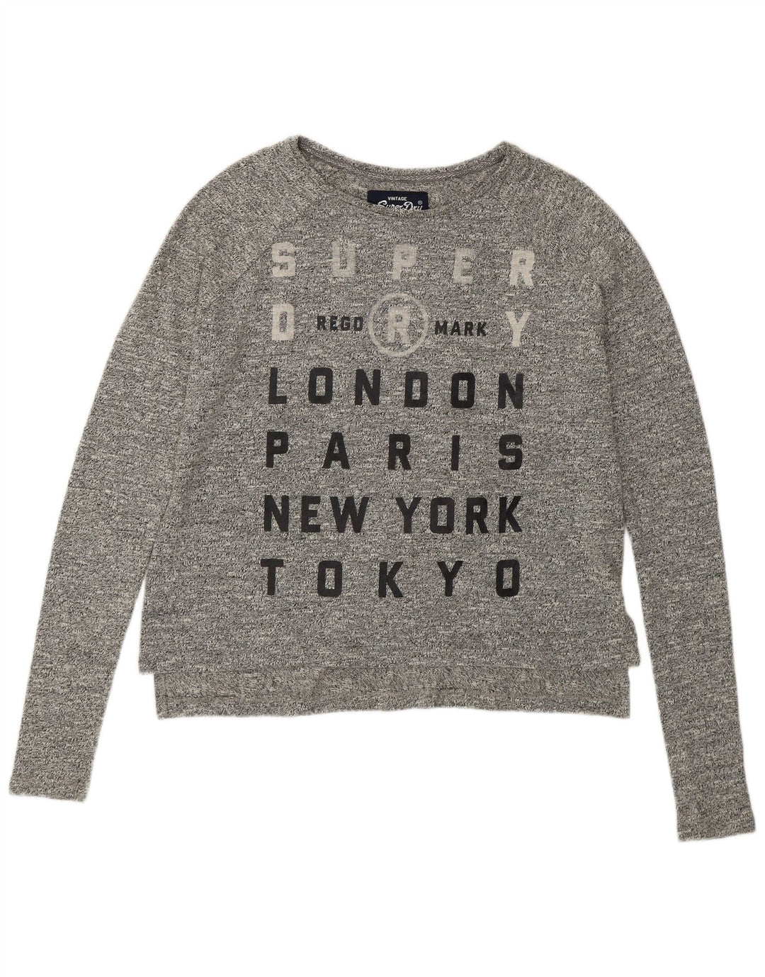 SUPERDRY Женский оверсайз-топ с графическим рисунком, длинный рукав, UK 10, маленький серый хлопок