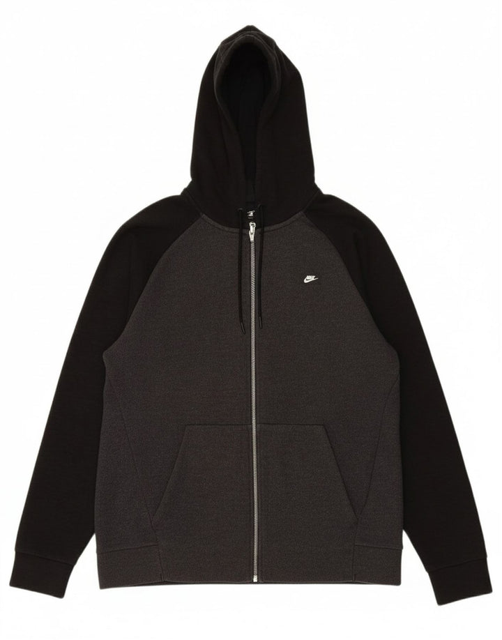 NIKE Mens Zip Hoodie Sweater Medium Grey Colourblock Cotton