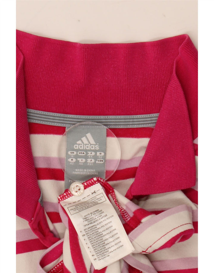 Женская рубашка поло Adidas Climalite UK 16, полиэстер в большую розовую полоску