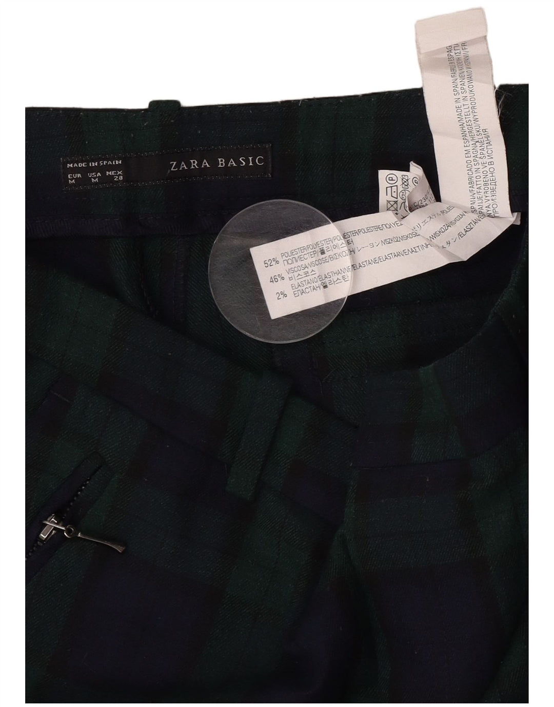 Женские прямые укороченные брюки Zara Medium W30 L24, полиэстер в зеленую клетку