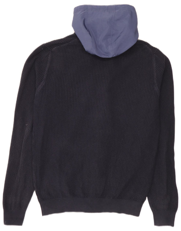 Massimo Dutti Мужской кардиган с капюшоном, свитер XL, темно-синий, хлопок с цветными блоками