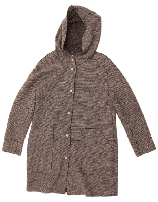 ZARA Womens Hooded Overcoat UK 14 Medium Grey Wool