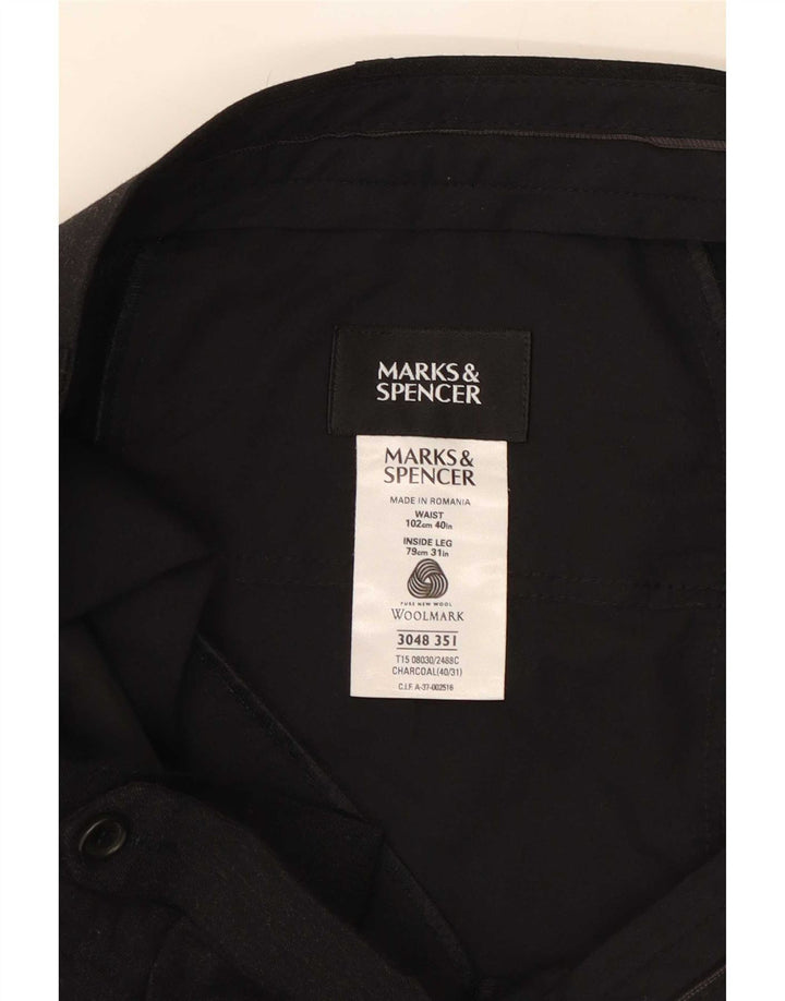 Мужские прямые костюмные брюки Marks & Spencer W40 L31 серые шерстяные