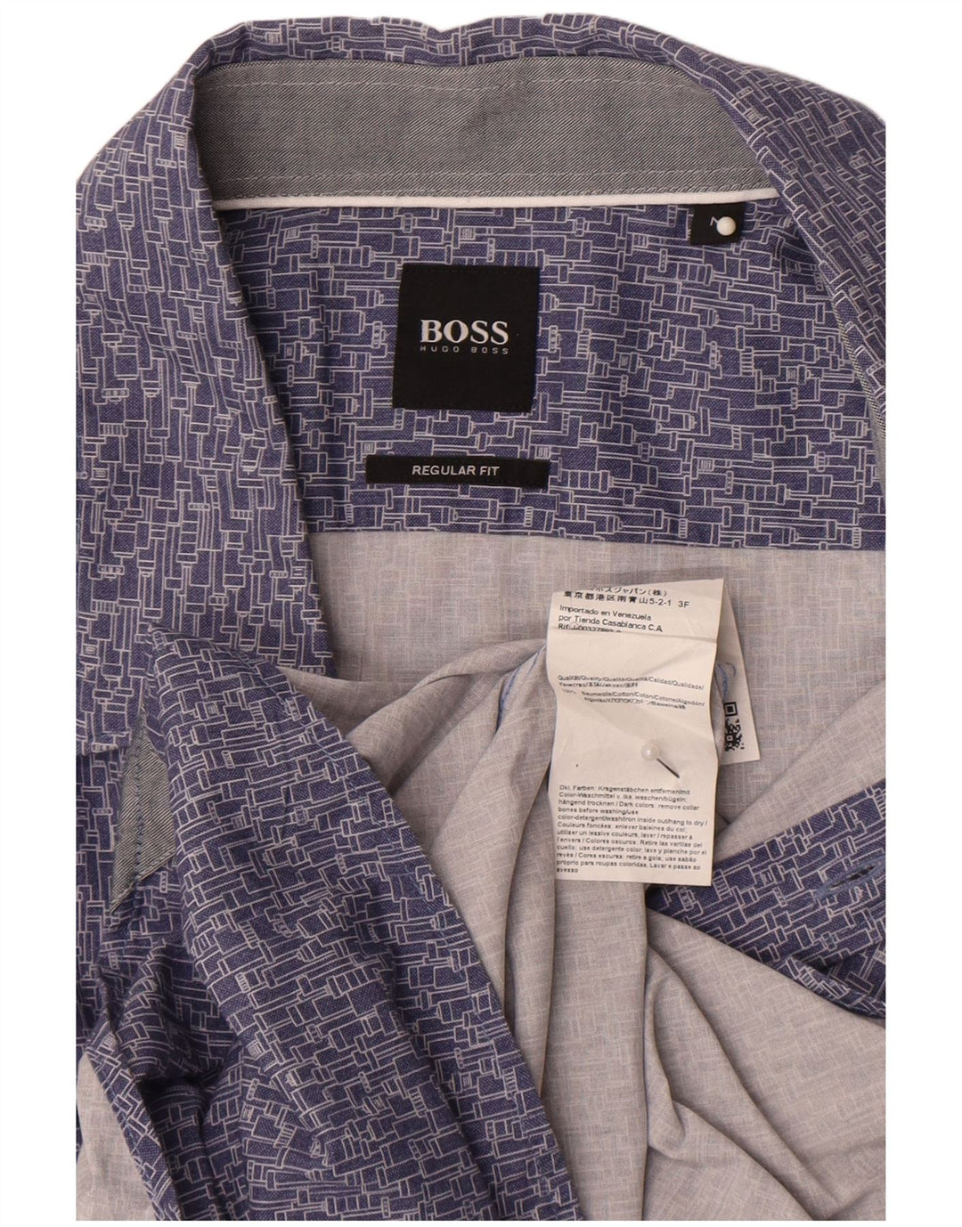 Мужская рубашка стандартного кроя Hugo Boss, хлопок среднего синего цвета с геометрическим рисунком