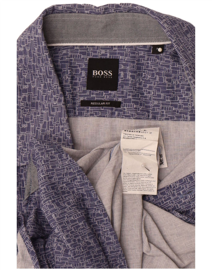 Мужская рубашка стандартного кроя Hugo Boss, хлопок среднего синего цвета с геометрическим рисунком