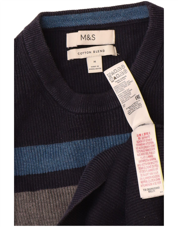 Мужской джемпер с круглым вырезом Marks & Spencer, средний темно-синий, с цветными блоками