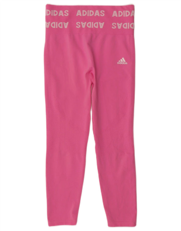 Женские леггинсы с рисунком ADIDAS UK 12/14, полиэстер среднего розового цвета
