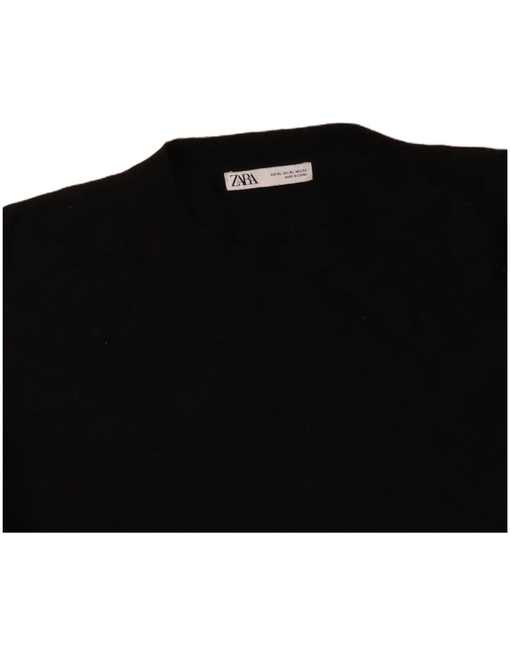 Женский свободный джемпер с круглым вырезом ZARA, Великобритания, 18 XL, черный, шерсть