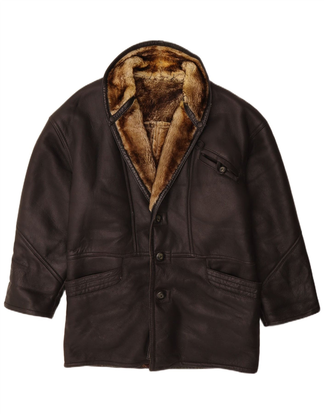 Винтажная мужская короткая дубленка IT 50, большая черная кожаная