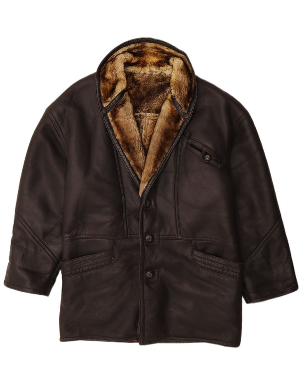 Винтажная мужская короткая дубленка IT 50, большая черная кожаная