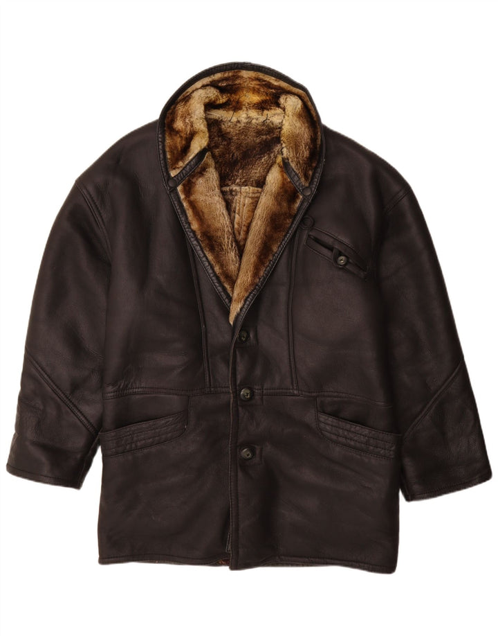 Винтажная мужская короткая дубленка IT 50, большая черная кожаная