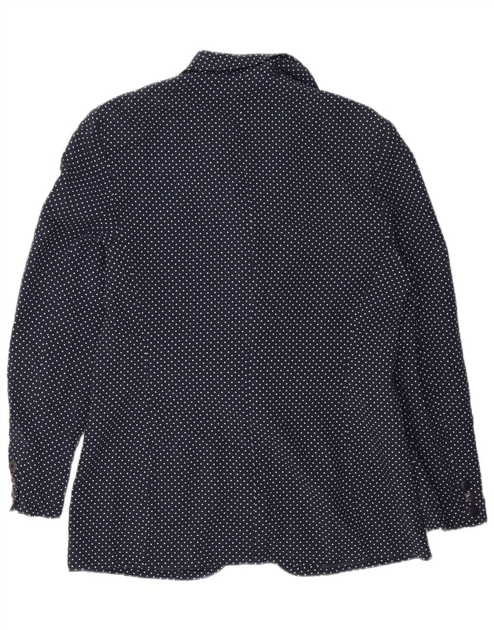 ВИНТАЖНЫЙ женский пиджак на 1 пуговице, Великобритания 14, средний темно-синий в пятнистый цвет