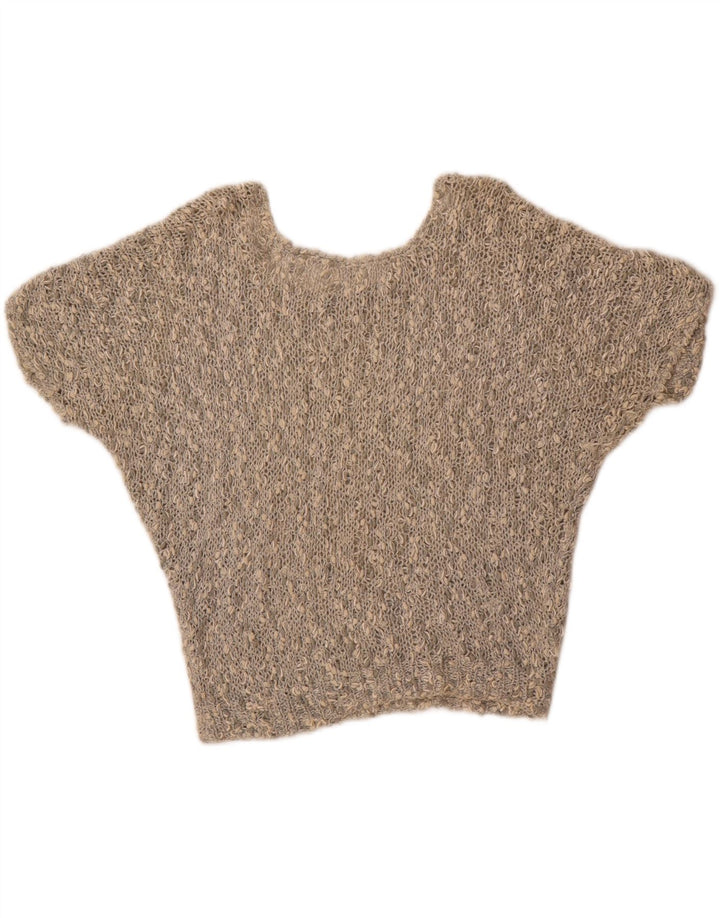 VINTAGE Womens Oversized Crop Crew Neck Jumper Sweater UK 12 Medium Grey Vintage Vintage and Second-Hand Vintage from Messina Hembry 