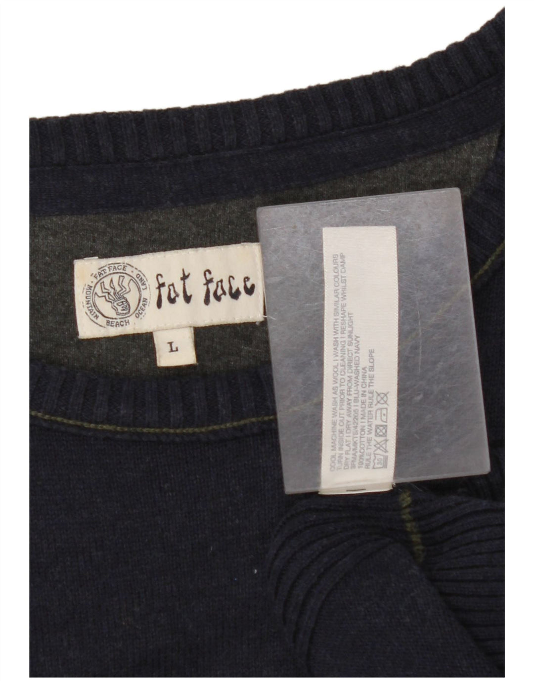 Мужской джемпер с вырезом лодочкой FAT FACE, большой темно-синий хлопковый свитер