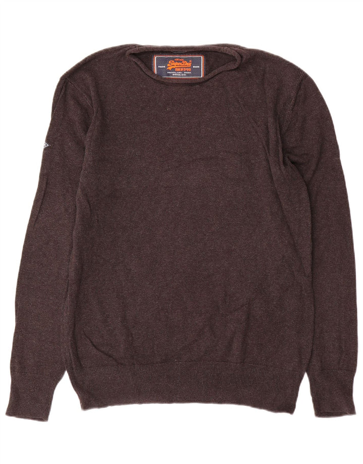 Мужской джемпер с вырезом лодочкой Superdry, хлопковый свитер среднего серого цвета