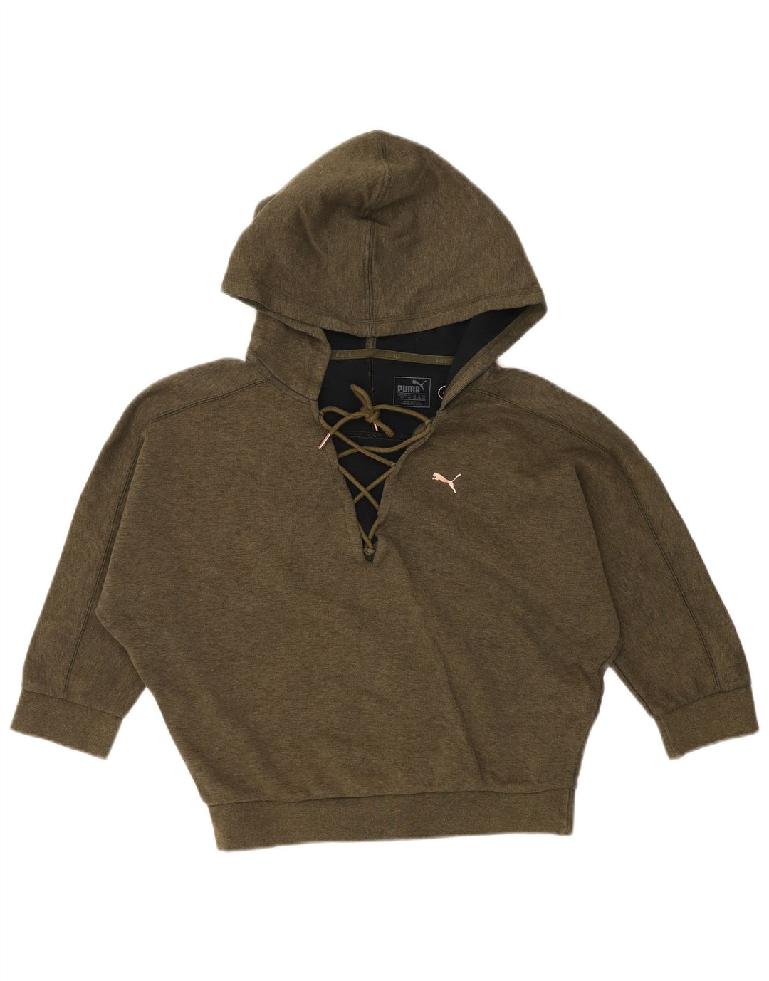 Женский джемпер с капюшоном PUMA с рукавом «летучая мышь» 3/4, UK 10, маленький, цвет хаки, хлопок