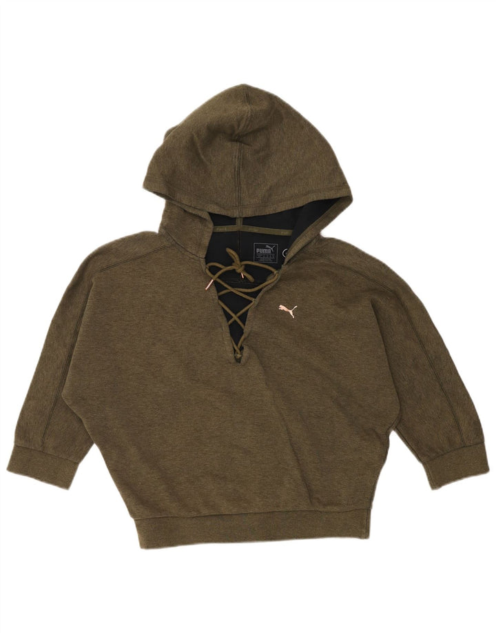 Женский джемпер с капюшоном PUMA с рукавом «летучая мышь» 3/4, UK 10, маленький, цвет хаки, хлопок