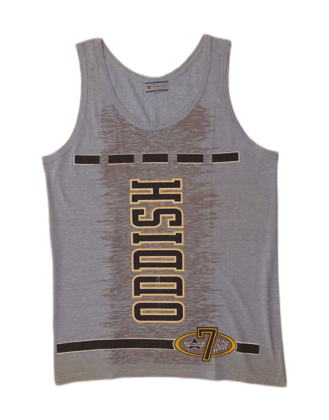 GYMNASIUM Mens Graphic Vest Top Medium Blue Cotton Vintage Gymnasium and Second-Hand Gymnasium from Messina Hembry 