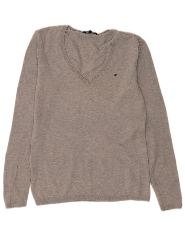 Женский джемпер с v-образным вырезом Tommy Hilfiger UK 12, шерсть среднего серого цвета