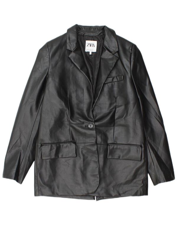 Женский пиджак из искусственной кожи на 1 пуговице Zara UK 6 XS, черный полиэтилен