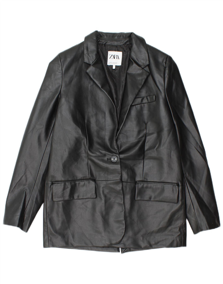 Женский пиджак из искусственной кожи на 1 пуговице Zara UK 6 XS, черный полиэтилен