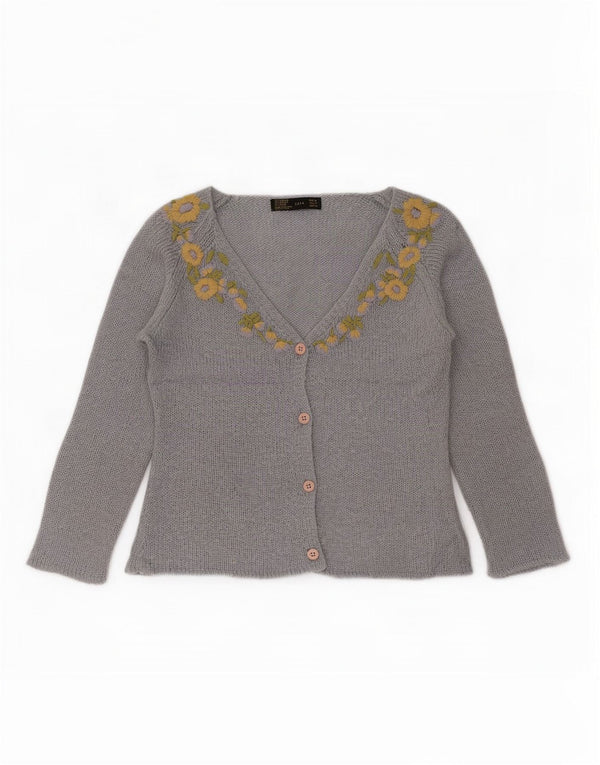 Женский укороченный кардиган с рукавами 3/4 Zara UK 12, средний синий с цветочным принтом