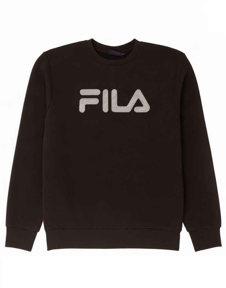 Мужской свитшот с рисунком Fila, хлопковый джемпер среднего размера, черный