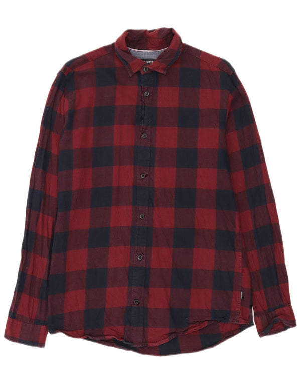 Мужская фланелевая рубашка стандартного кроя Jack & Jones среднего красного цвета в мелкую клетку, хлопок