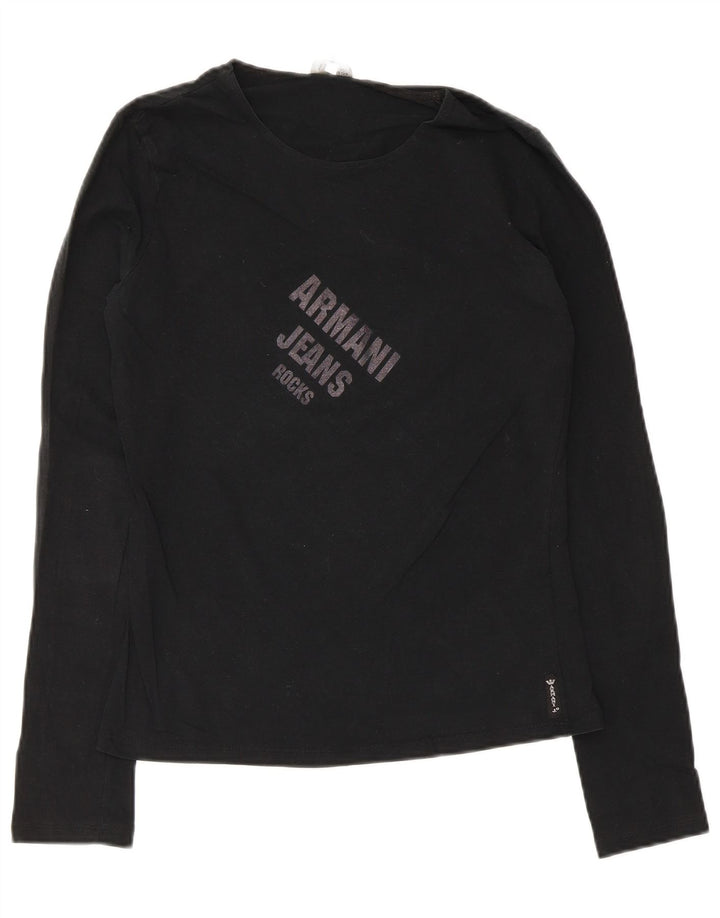 Armani Jeans Женский топ с рисунком с длинным рукавом UK 14, средний черный, хлопок